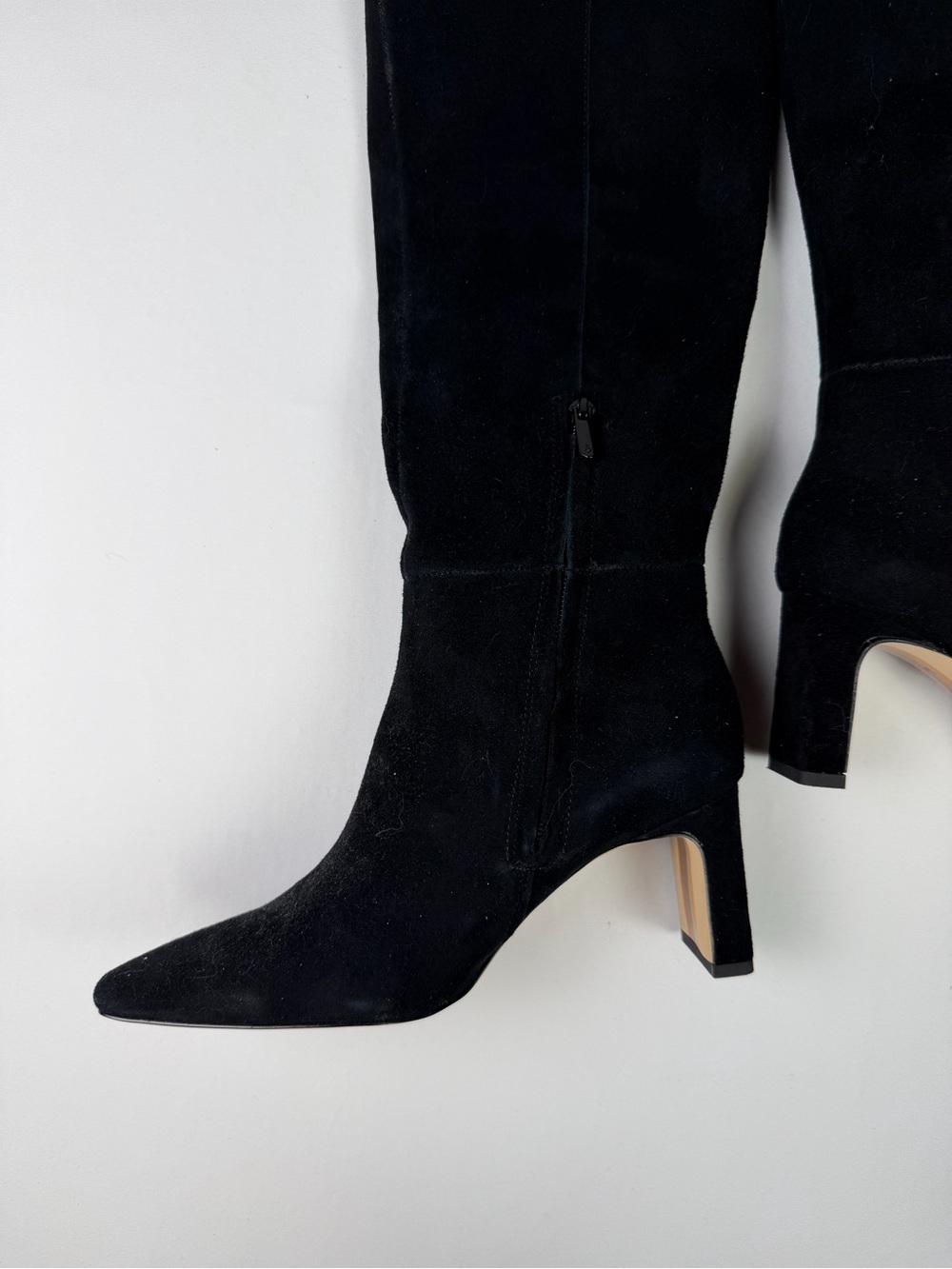 Classic Sam Edelman Sylvia Style Knee High Suede Black Boots side half zip 6 - Picture 5 of 16
